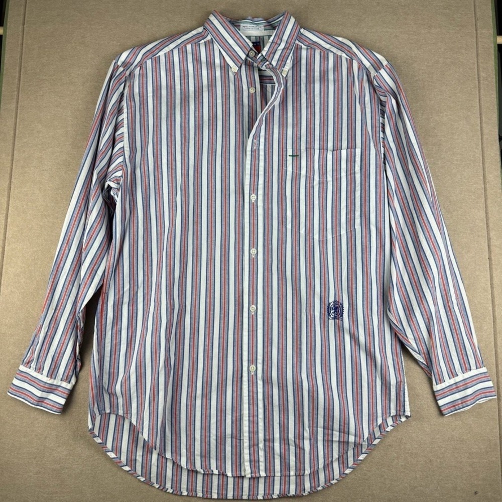 Vintage 90s Tommy Hilfiger Shirt Mens S Striped Crest Logo Button Down Malaysia